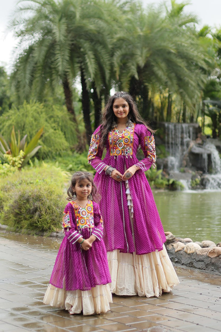 Purple Color Kora Cotton with Standard Frill stitching Lehenga