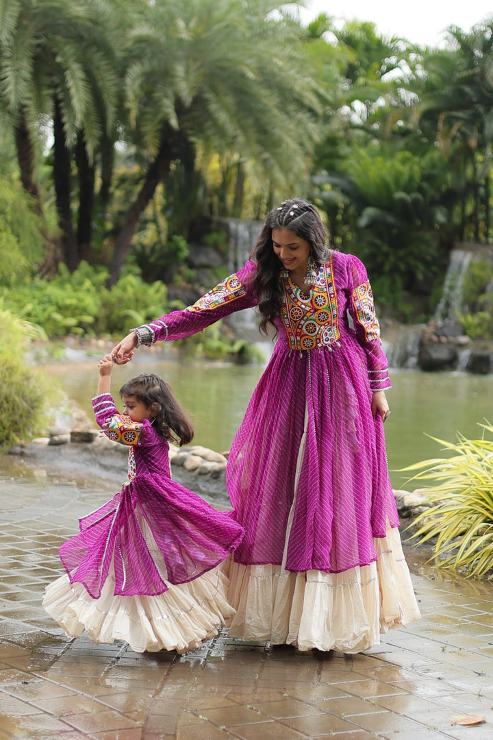 Purple Color Kora Cotton with Standard Frill stitching Lehenga