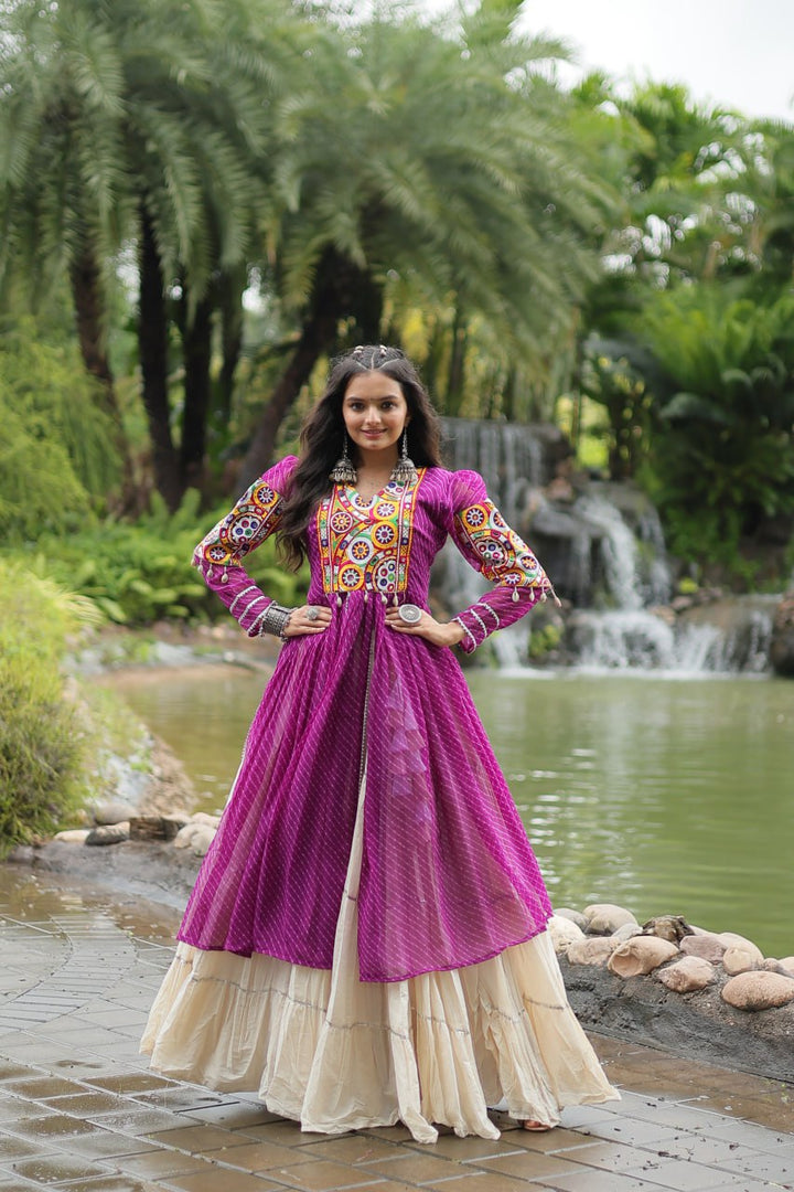 Purple Color Kora Cotton with Standard Frill stitching Lehenga