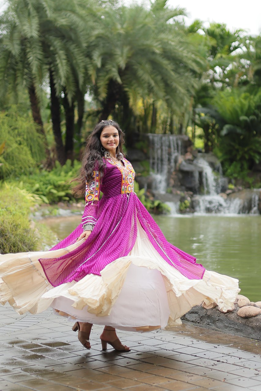 Purple Color Kora Cotton with Standard Frill stitching Lehenga