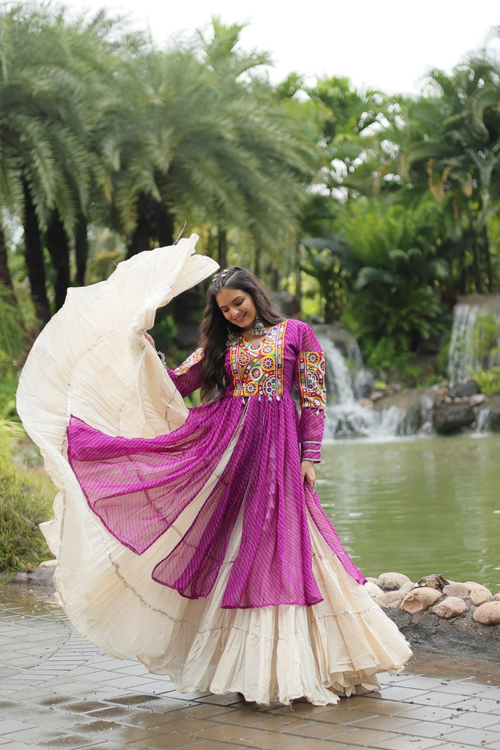 Purple Color Kora Cotton with Standard Frill stitching Lehenga