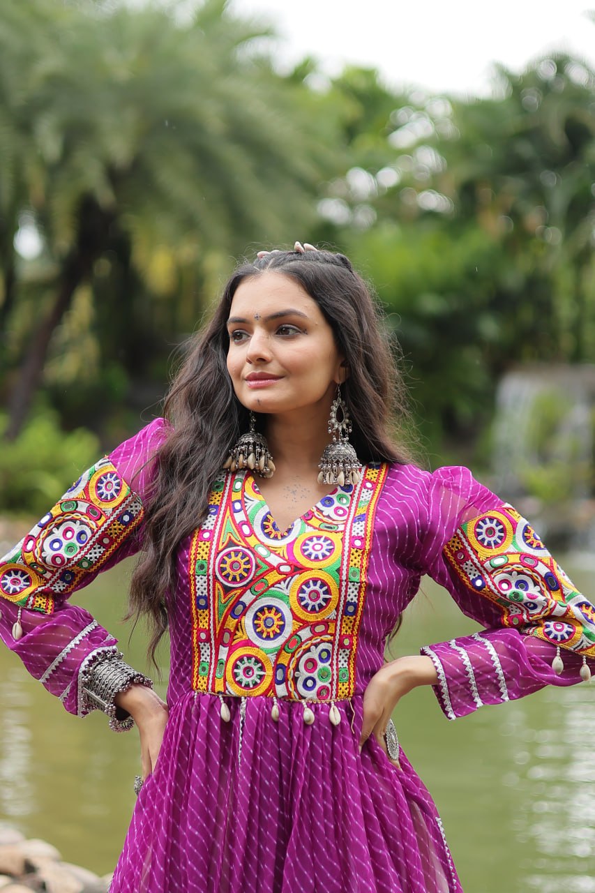 Purple Color Kora Cotton with Standard Frill stitching Lehenga