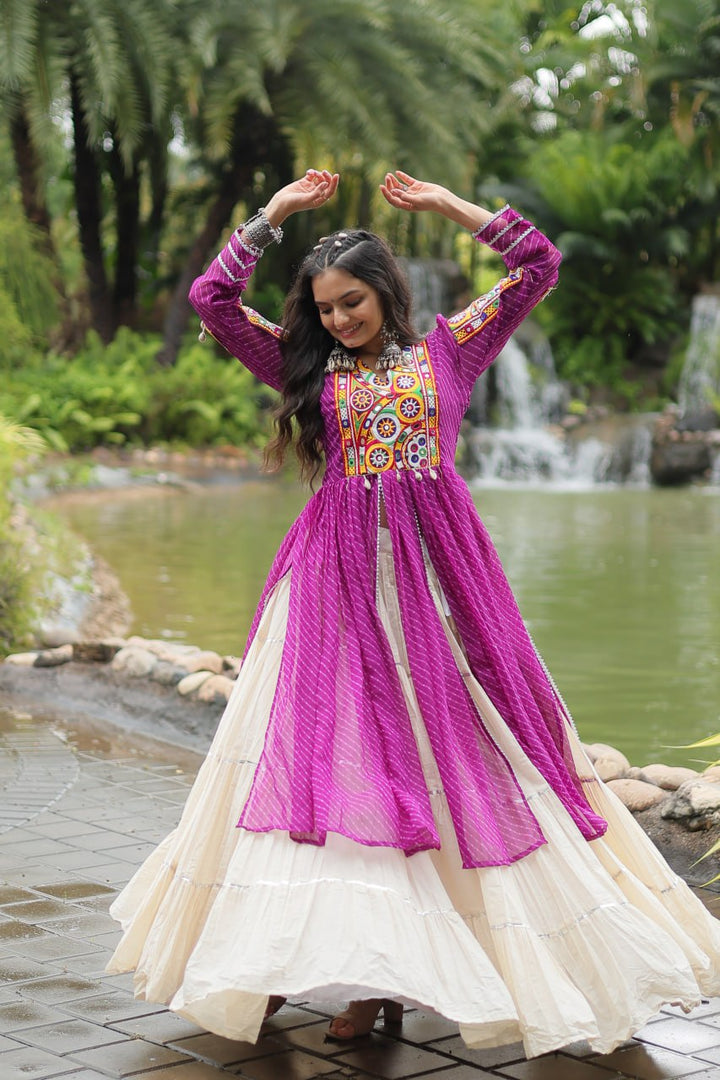 Purple Color Kora Cotton with Standard Frill stitching Lehenga