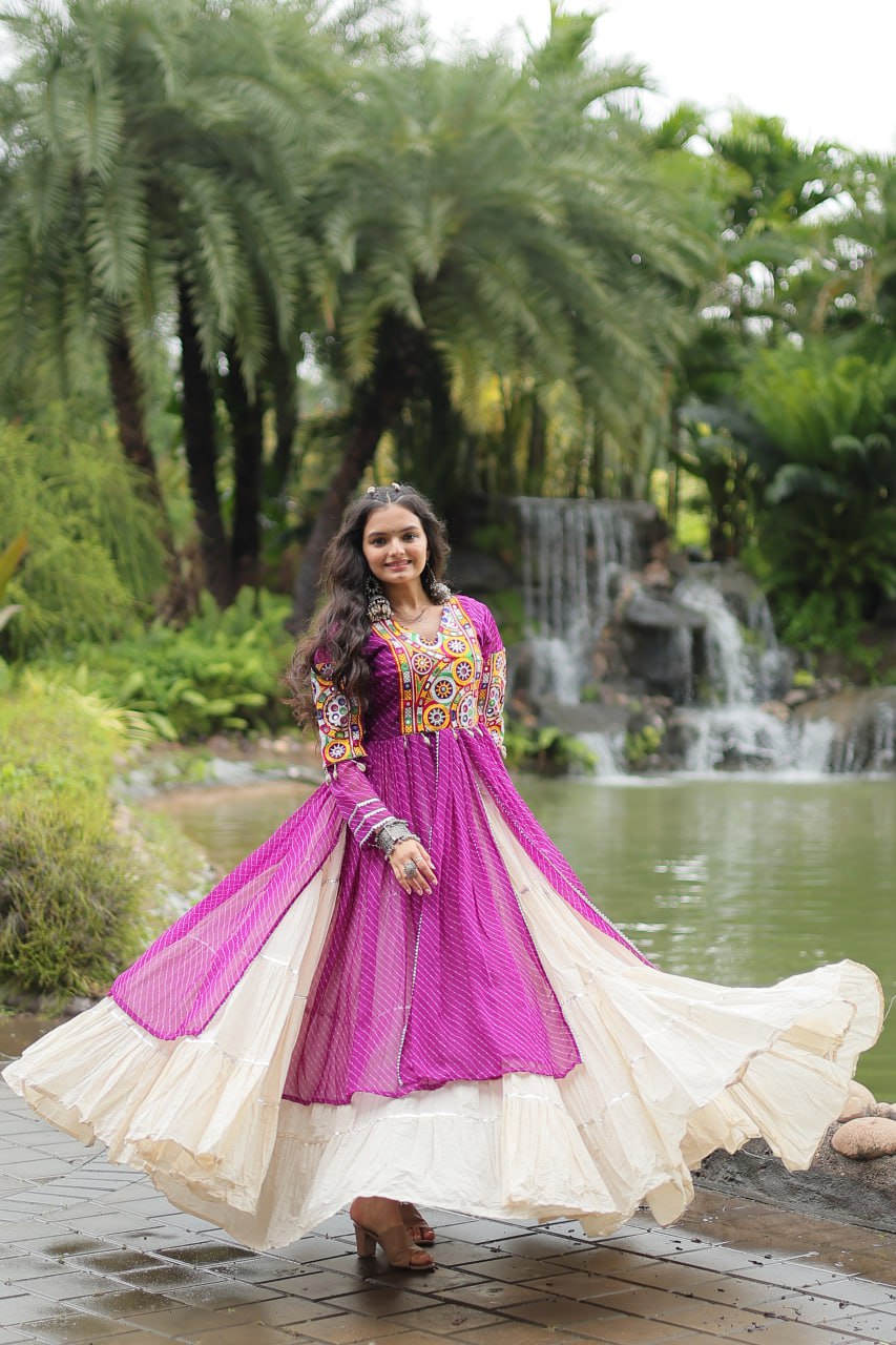 Purple Color Kora Cotton with Standard Frill stitching Lehenga