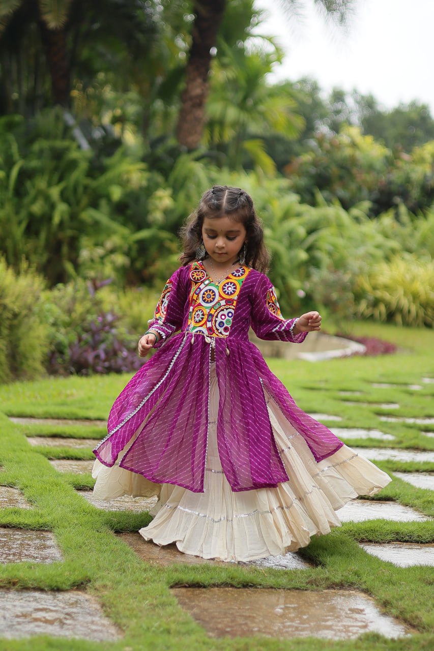 Purple Color Kora Cotton with Standard Frill stitching Lehenga