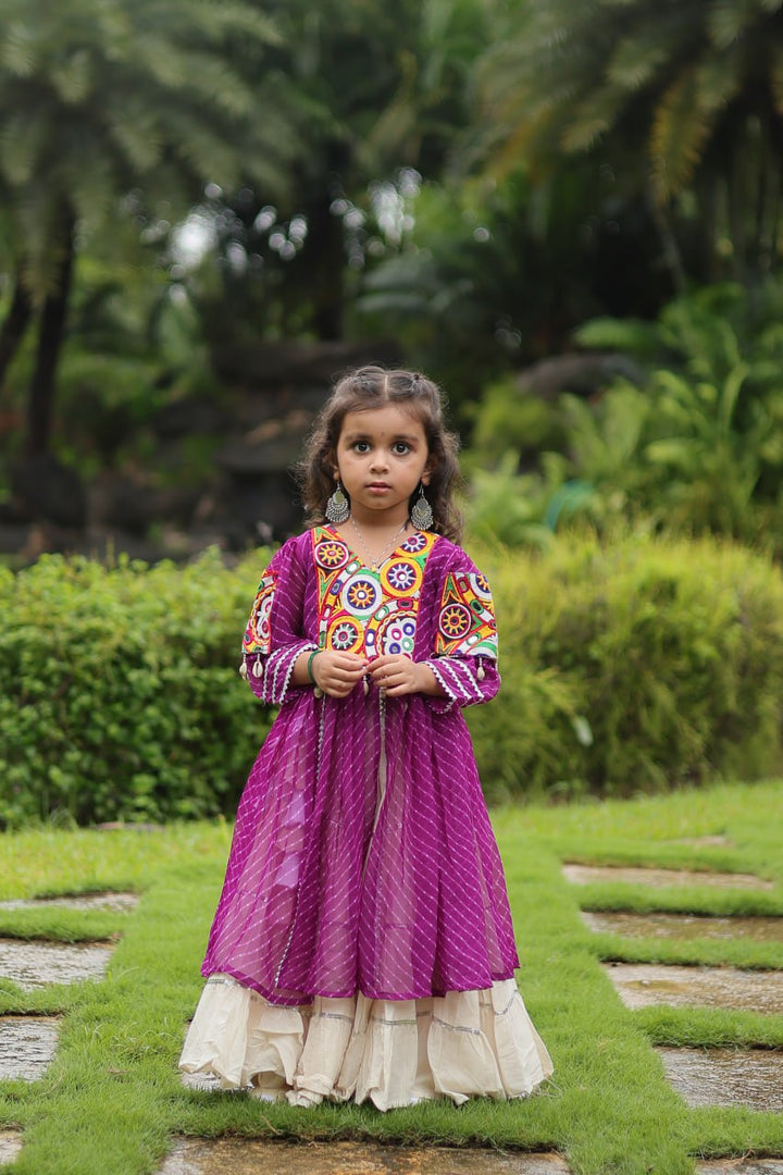 Purple Color Kora Cotton with Standard Frill stitching Lehenga