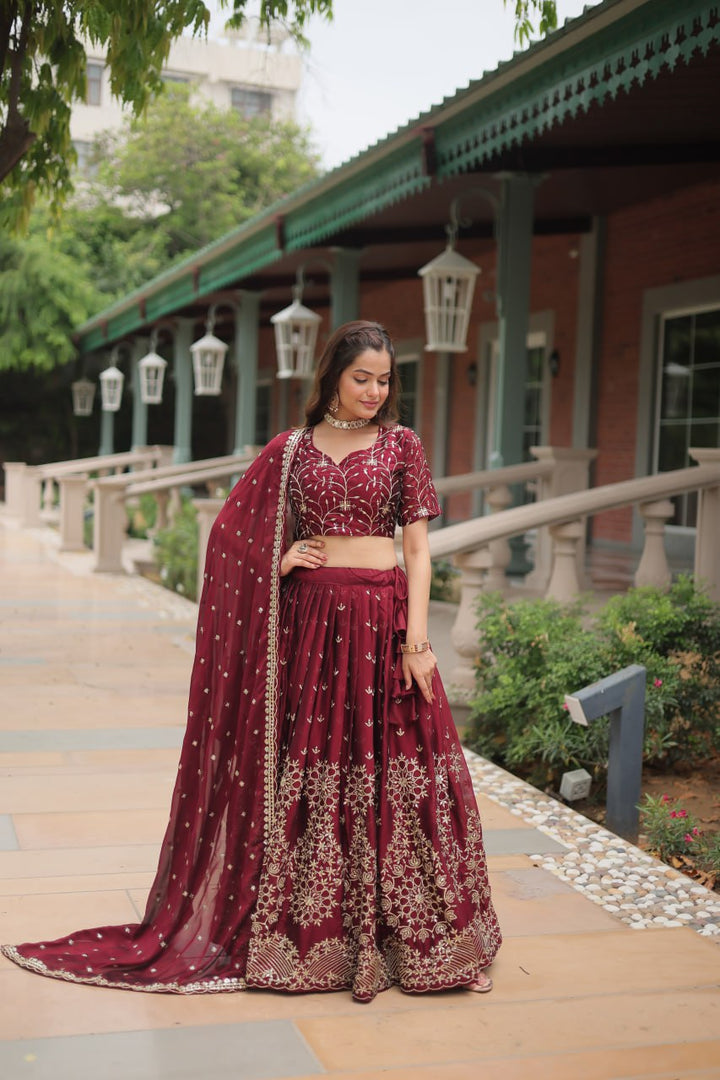 Maroon Rangoli Silk With Heavy Sequins & Thread Embroidered Work Lehenga