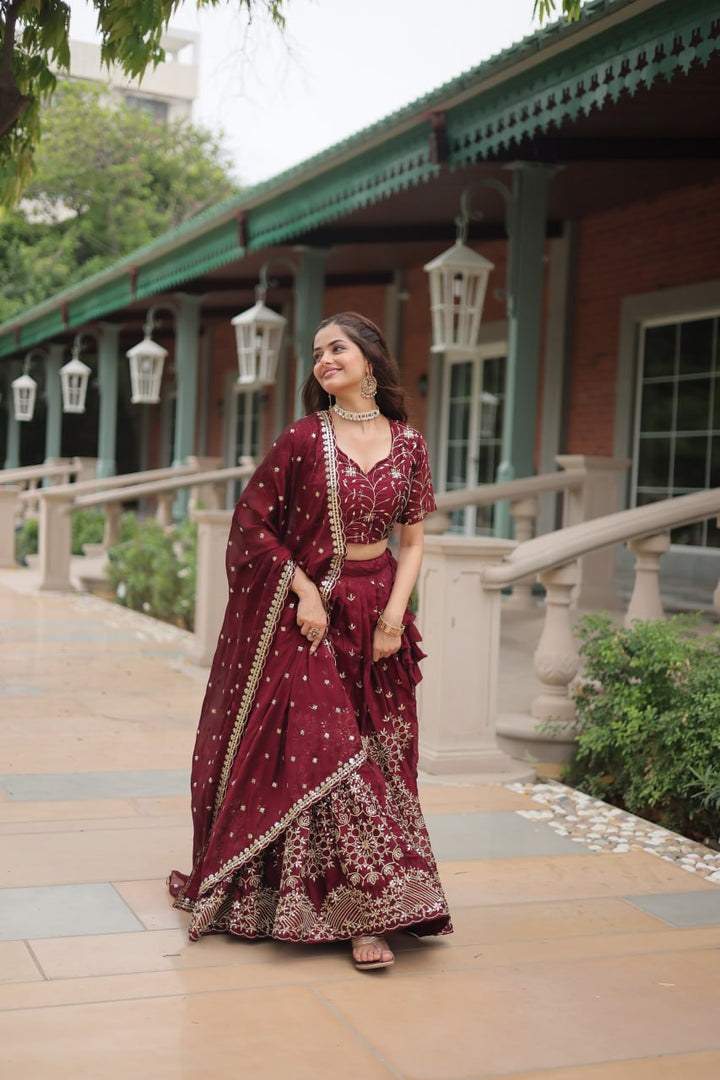 Maroon Rangoli Silk With Heavy Sequins & Thread Embroidered Work Lehenga