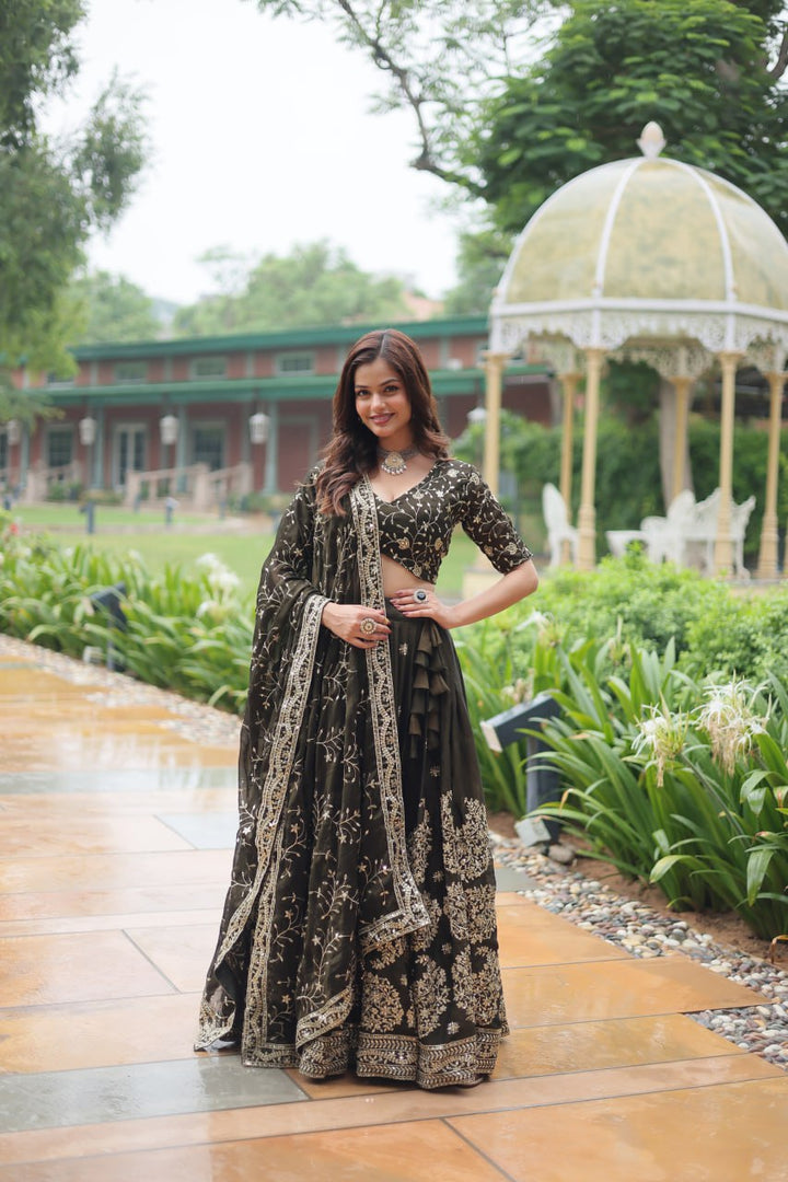 Black Rangoli Silk With Heavy Sequins & Thread Embroidered work Lehenga