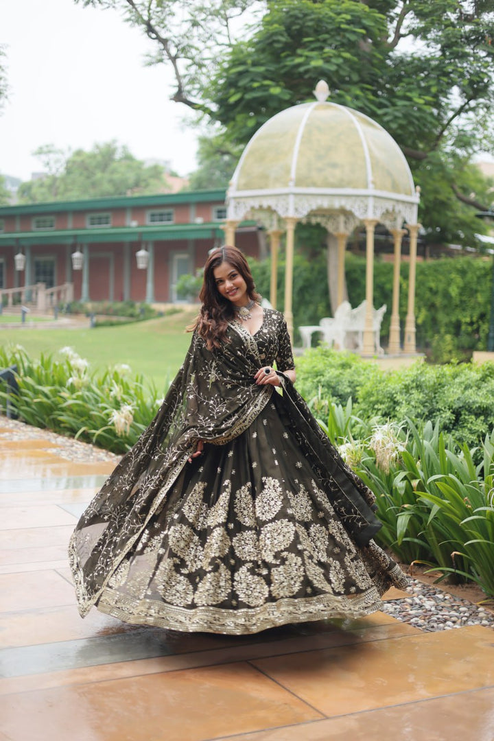 Black Rangoli Silk With Heavy Sequins & Thread Embroidered work Lehenga