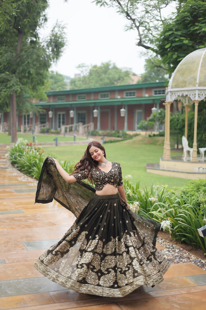 Black Rangoli Silk With Heavy Sequins & Thread Embroidered work Lehenga