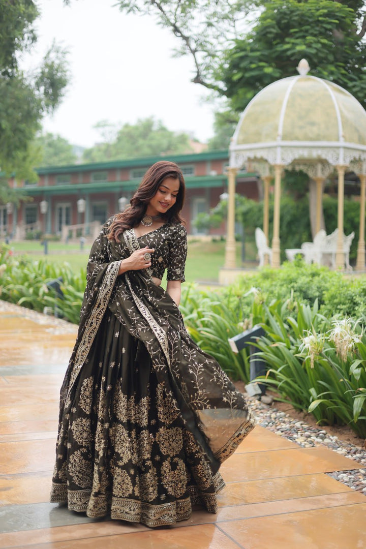 Black Rangoli Silk With Heavy Sequins & Thread Embroidered work Lehenga