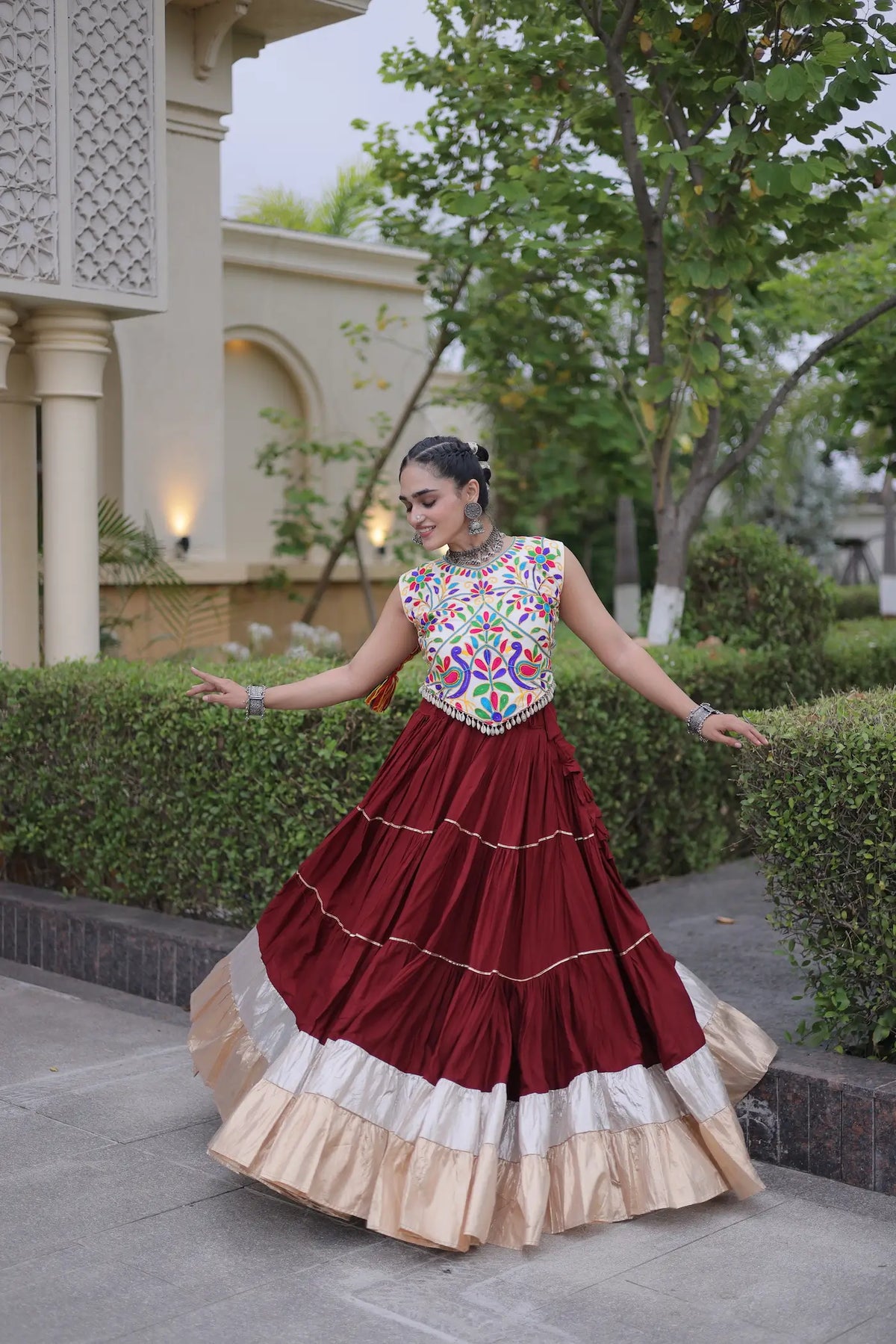 Maroon Garba Chaniya Choli With Kutchi Work Blouse