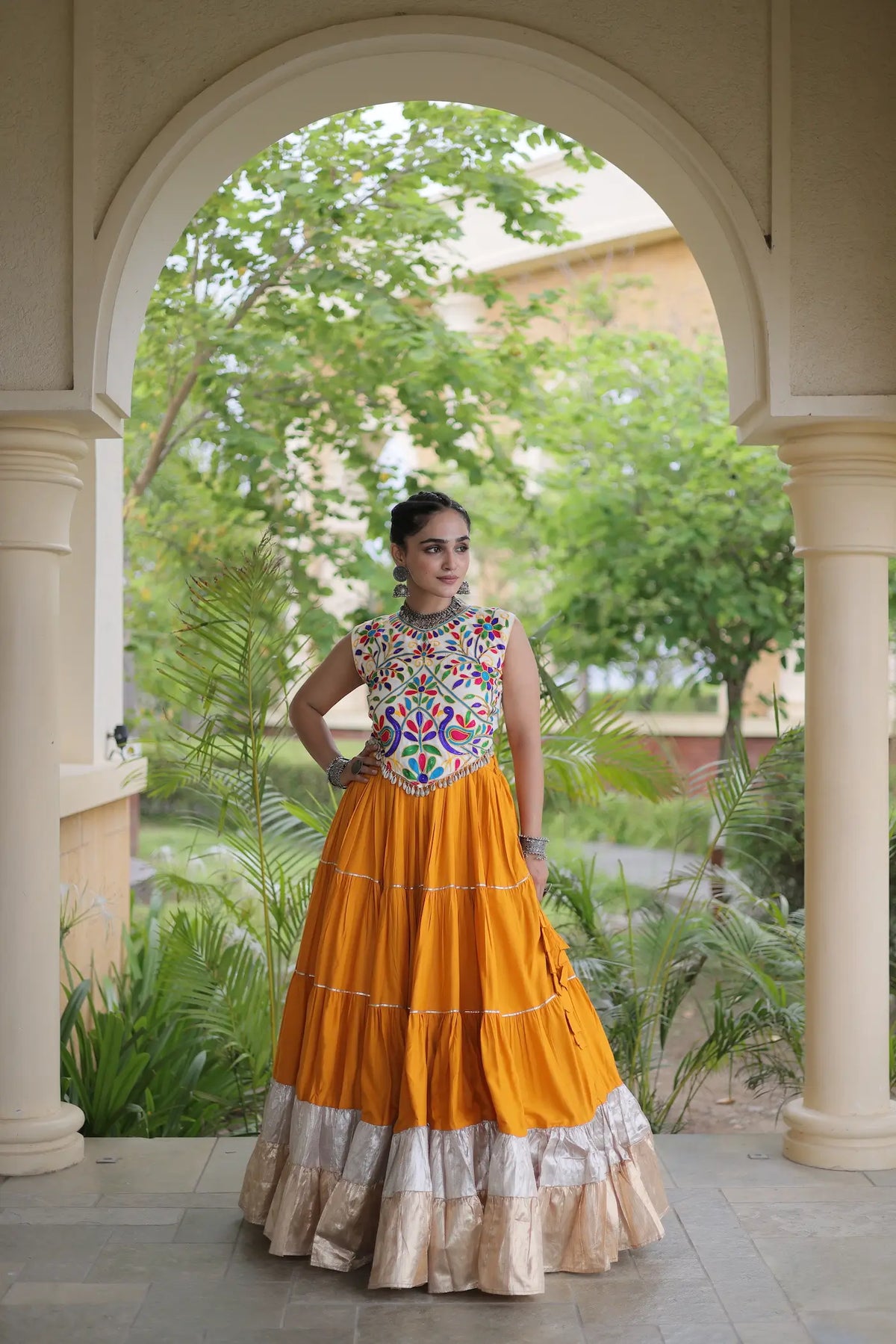 Mustard Garba Chaniya Choli With Kutchi Work Blouse