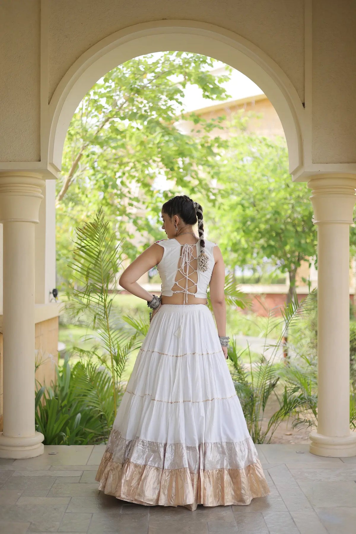 White Garba Chaniya Choli With Kutchi Work Blouse