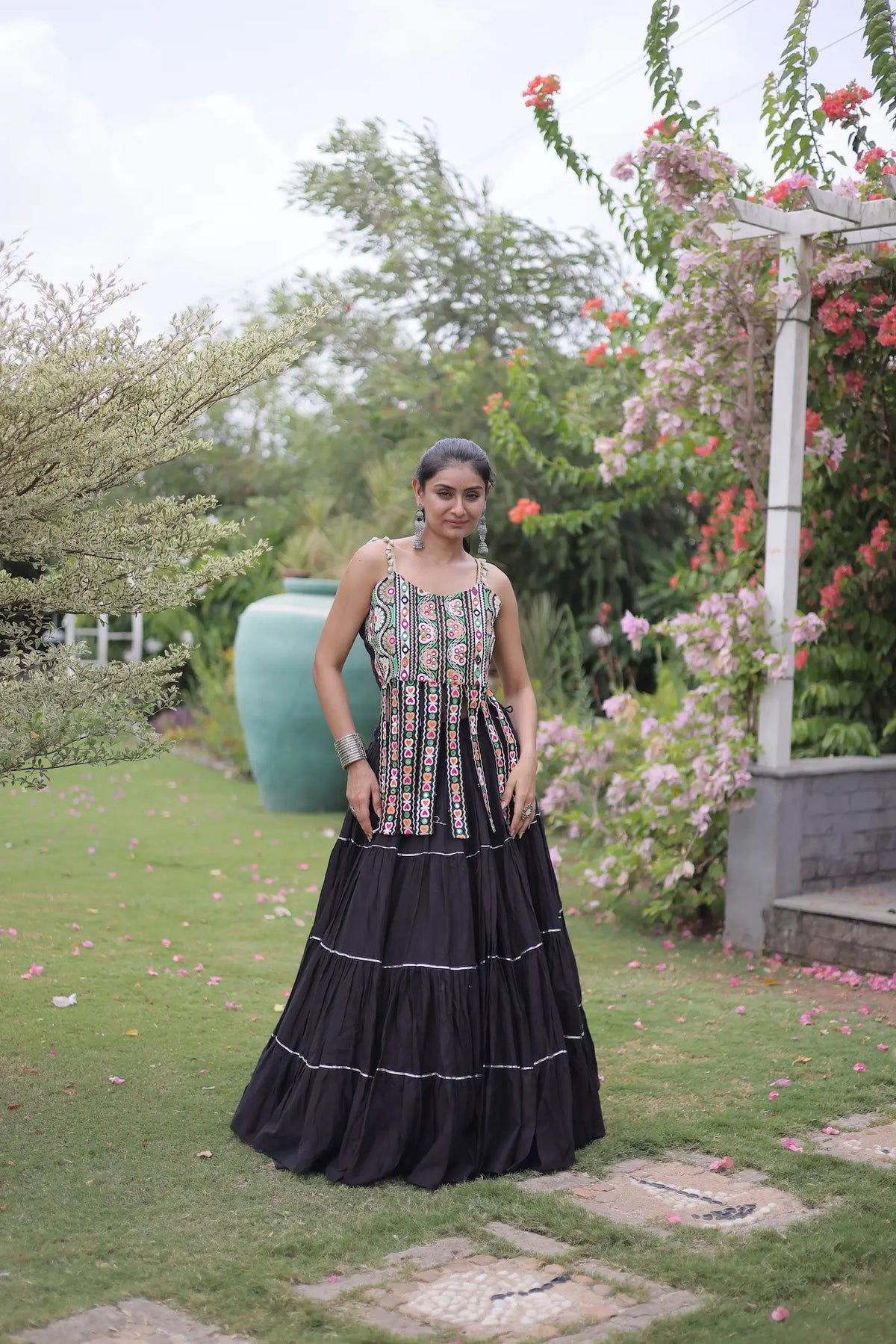 12 Meter Flair | Black Kutch Patch Work Garba Chaniya Choli
