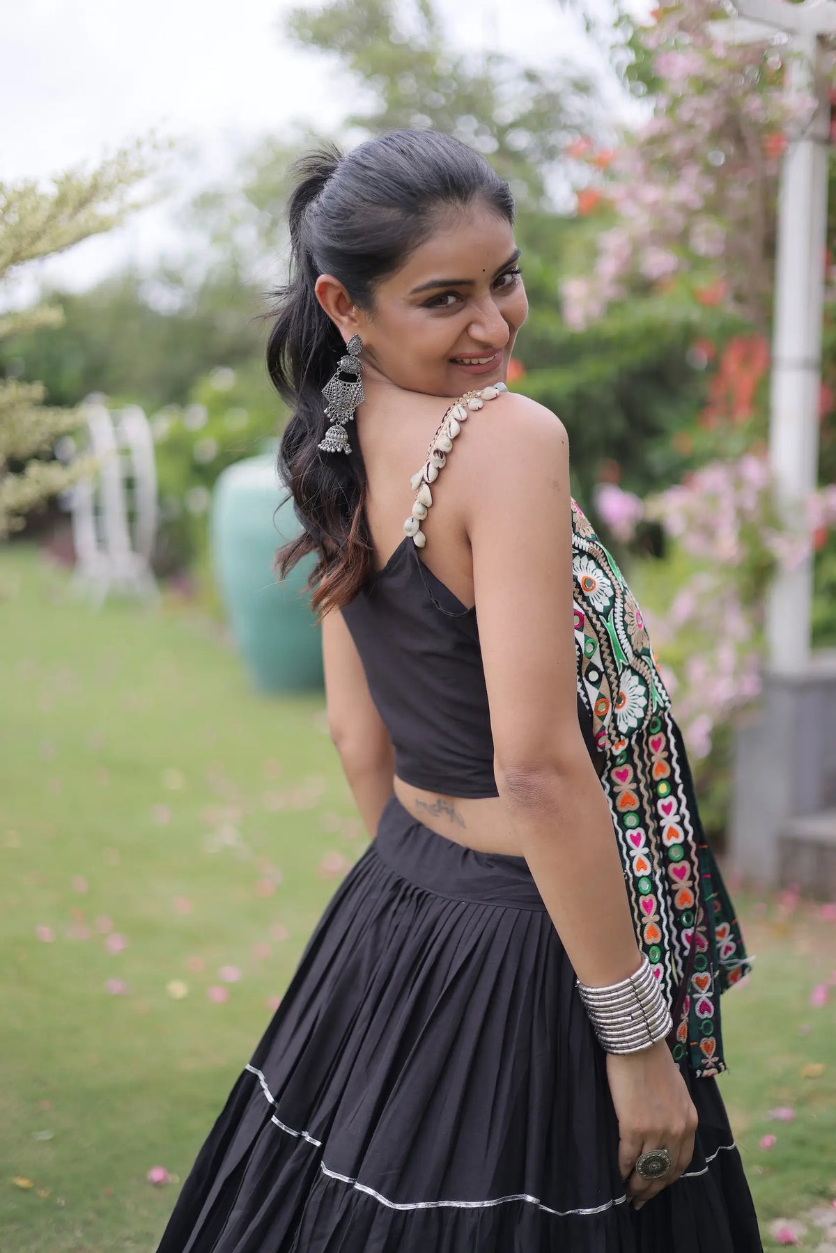12 Meter Flair | Black Kutch Patch Work Garba Chaniya Choli