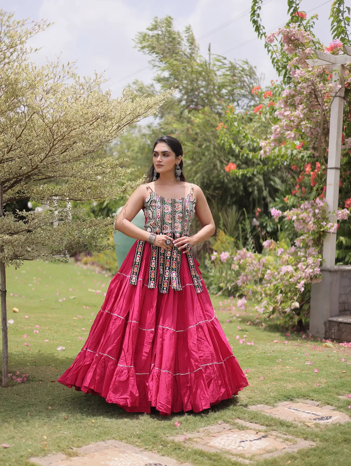 12 Meter Flair | Pink Kutchi Patch Work Garba Chaniya Choli