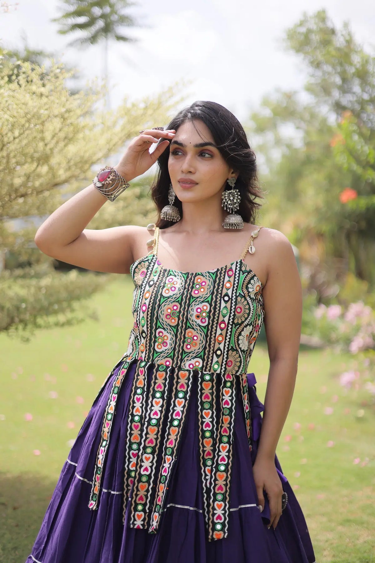 12 Meter Flair | Purple Kutchi Patch Work Garba Chaniya Choli