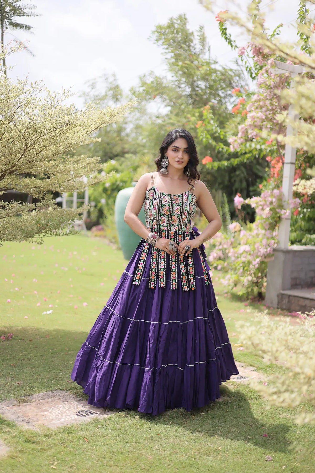 12 Meter Flair | Purple Kutchi Patch Work Garba Chaniya Choli