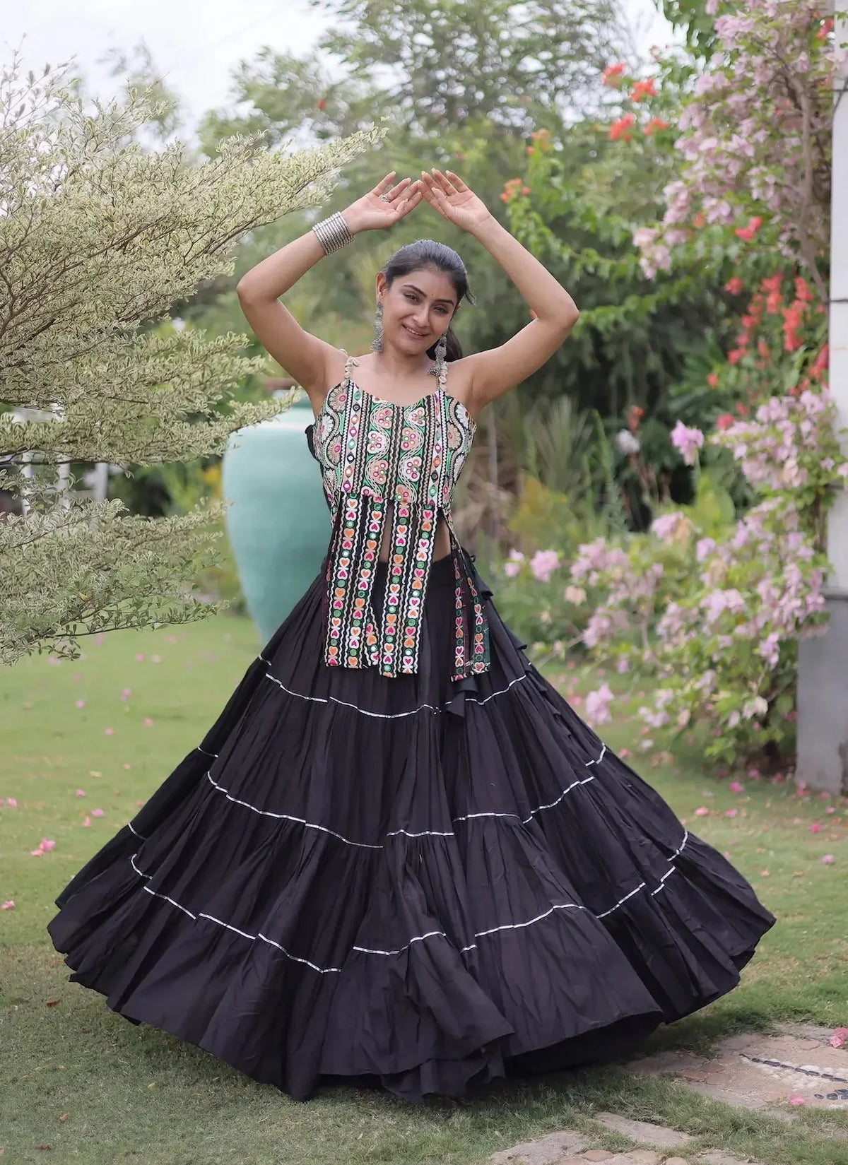 12 Meter Flair | Black Kutch Patch Work Garba Chaniya Choli