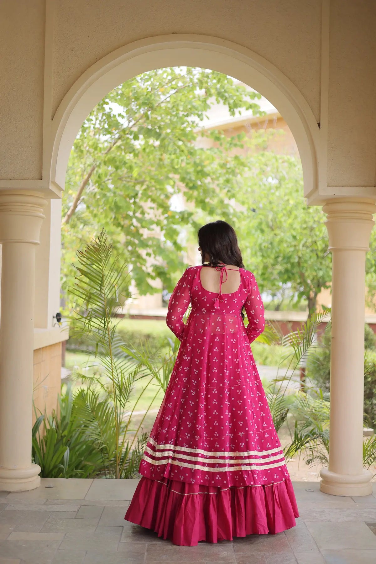 4 Meter Flair | Pink Garba Chaniya Choli With Mirror Gamthi Work