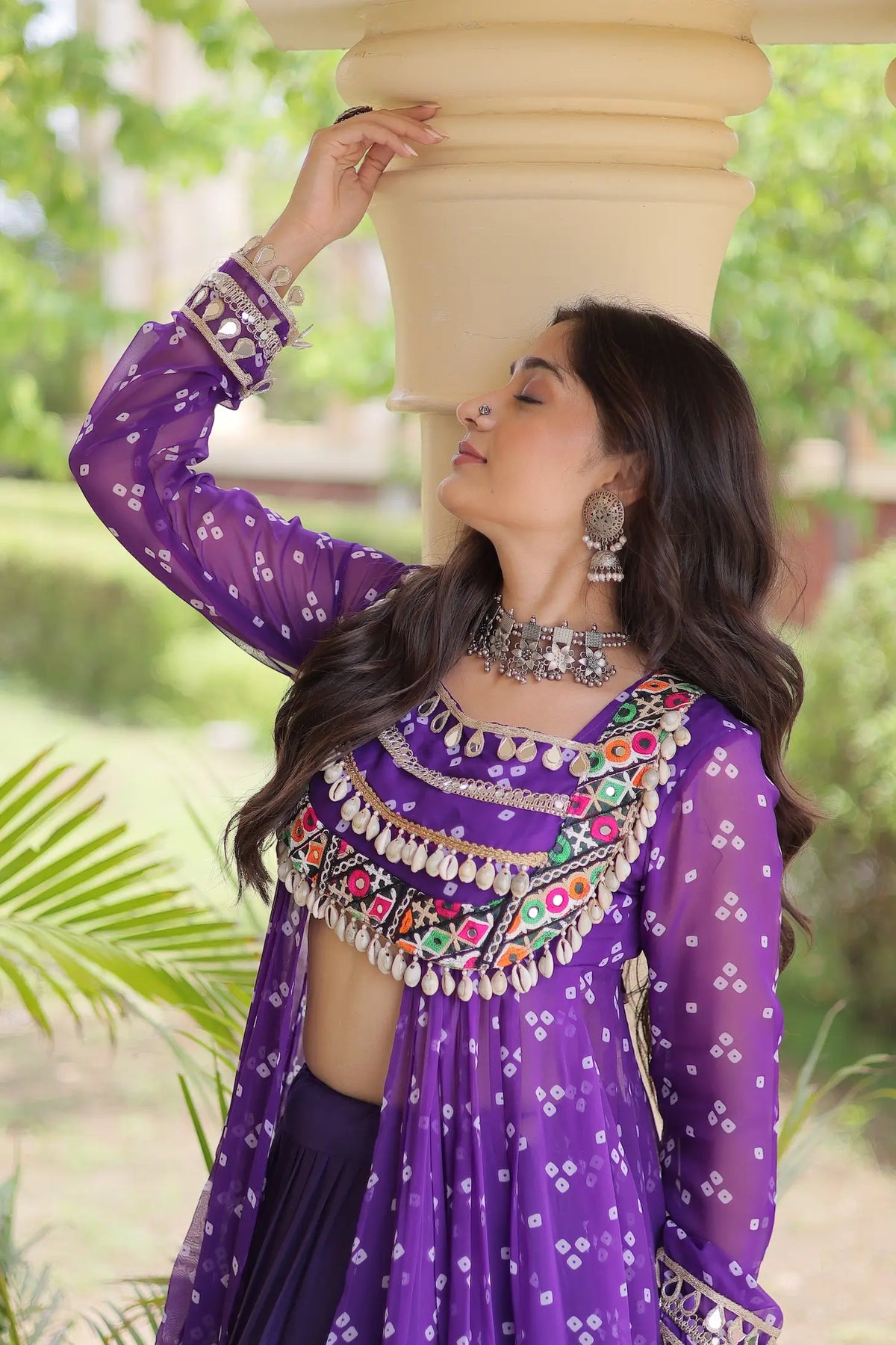 4 Meter Flair | Purple Garba Chaniya Choli With Mirror Gamthi Work