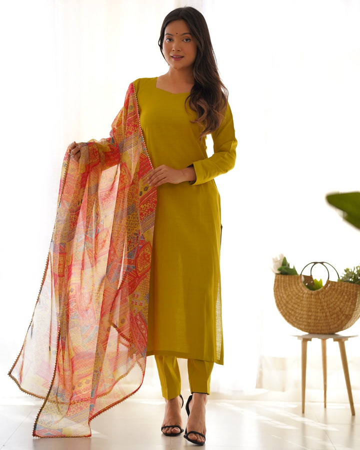 MUSTARD COLOR PETER PURE VISCOSE FABRIC STRAIGHT FIT KURTA SET