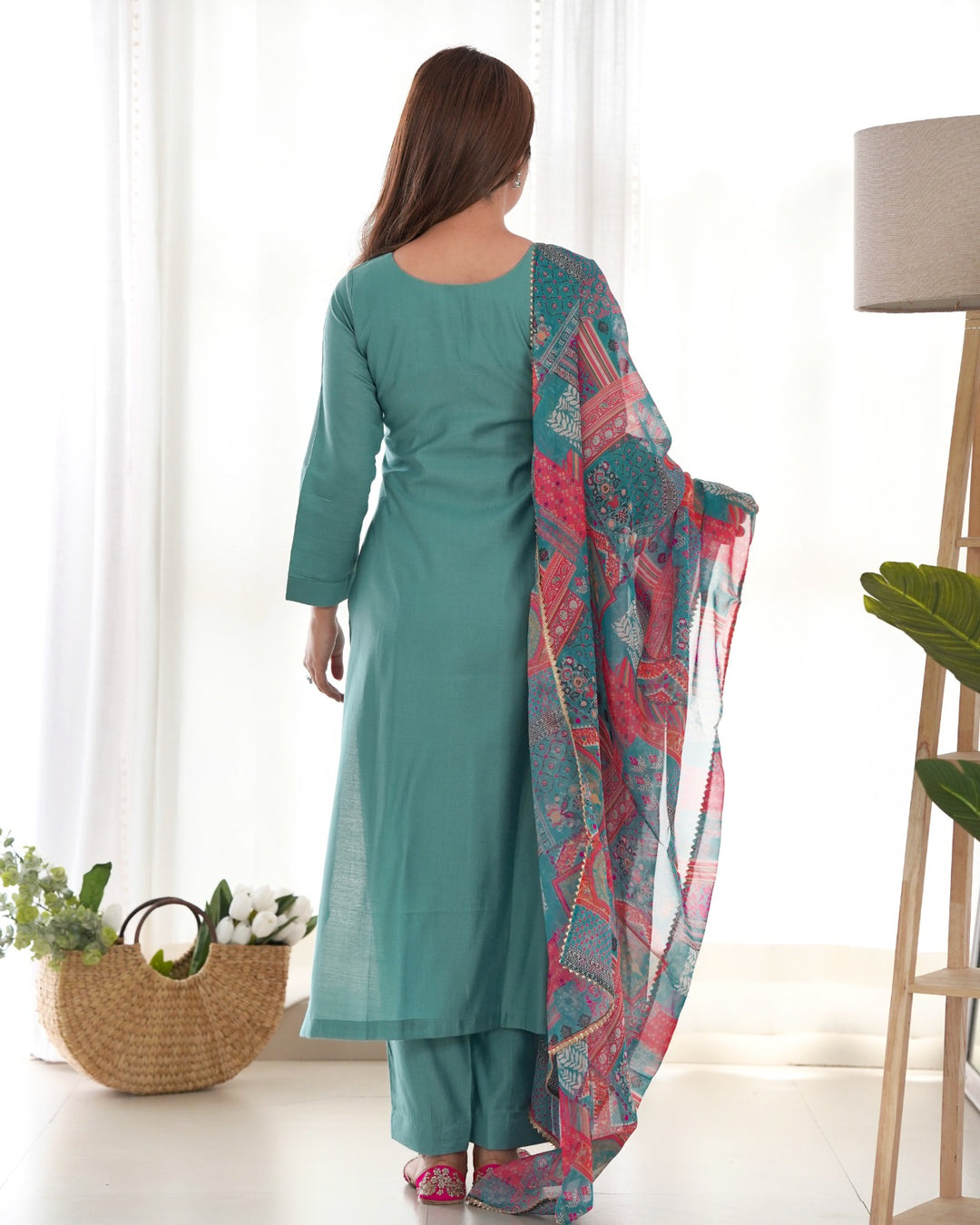 Teal color Peter Pure viscose fabric straight fit kurta set for women