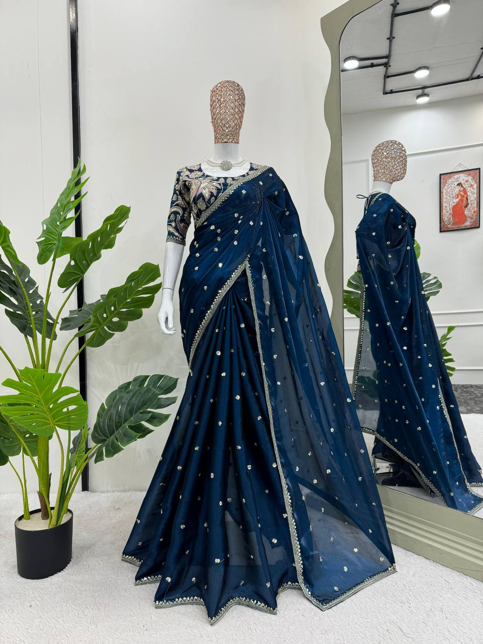 Dark Blue Color Jimmy Chu Thread & Sequence work  Saree - INSPIRED