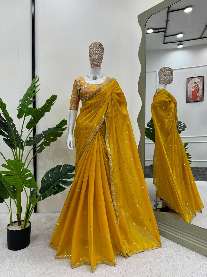 Yellow Color Jimmy Chu Thread & Sequence work Saree - INSPIRED