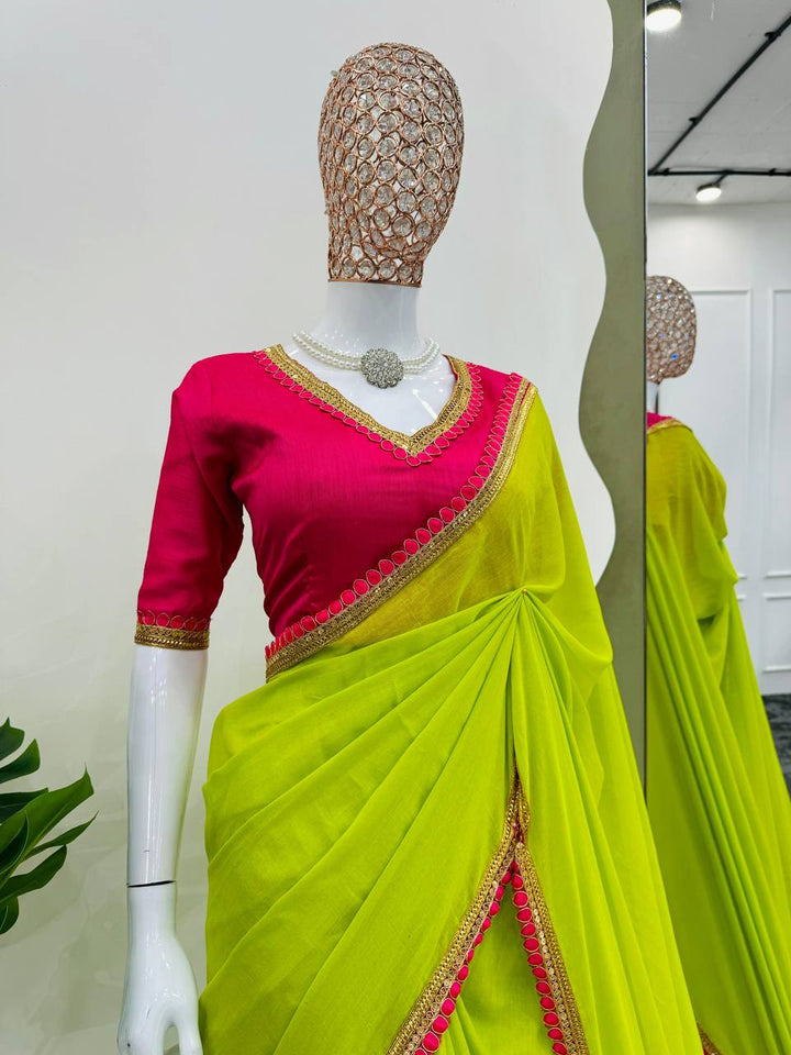 Green Color Mul Cotton Fancy Lace with Havy Latkan on Pallu Saree - INSPIRED