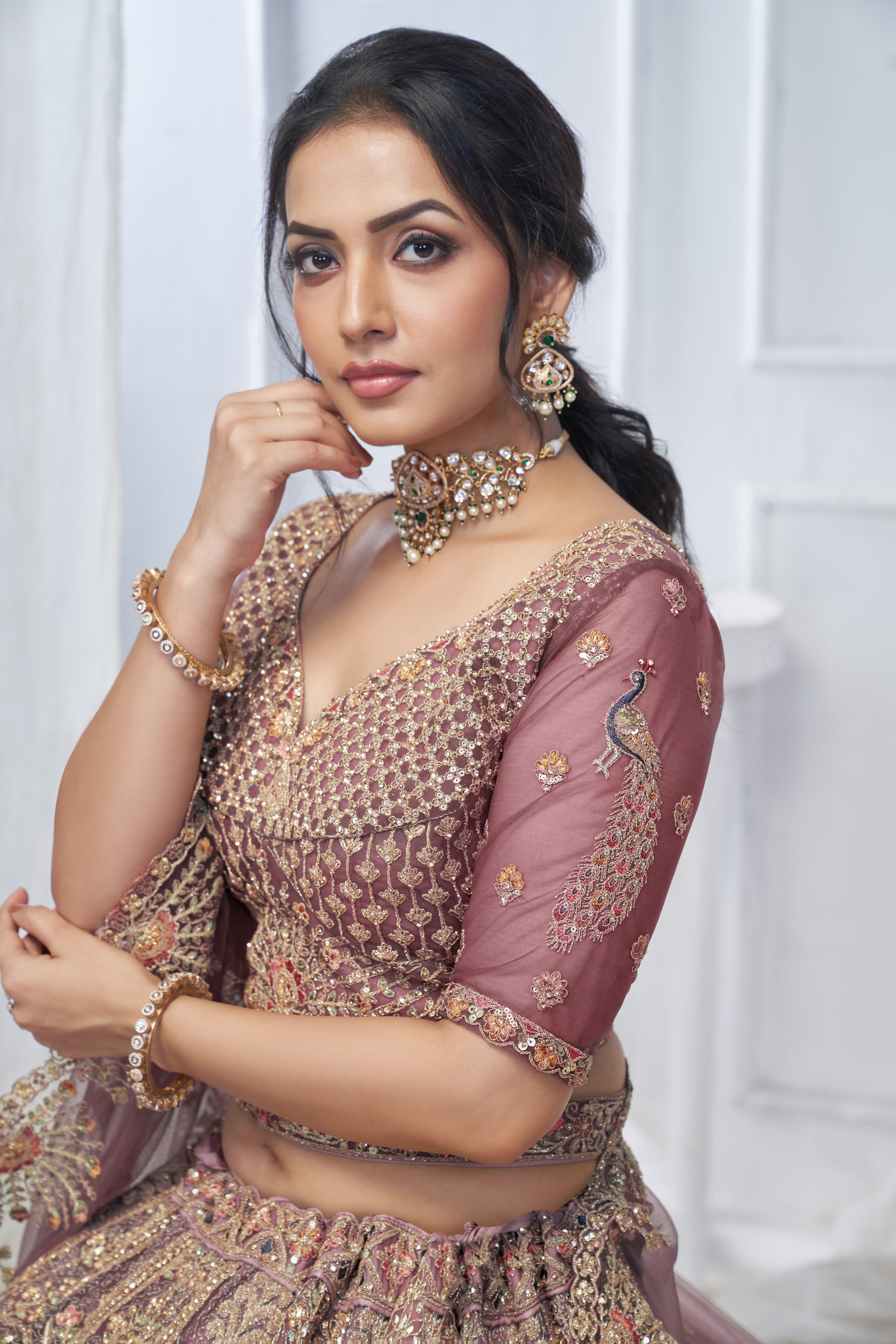 Royal Grandeur Onion Soft Net Bridal Lehenga with Heavy Embroidery - qivii