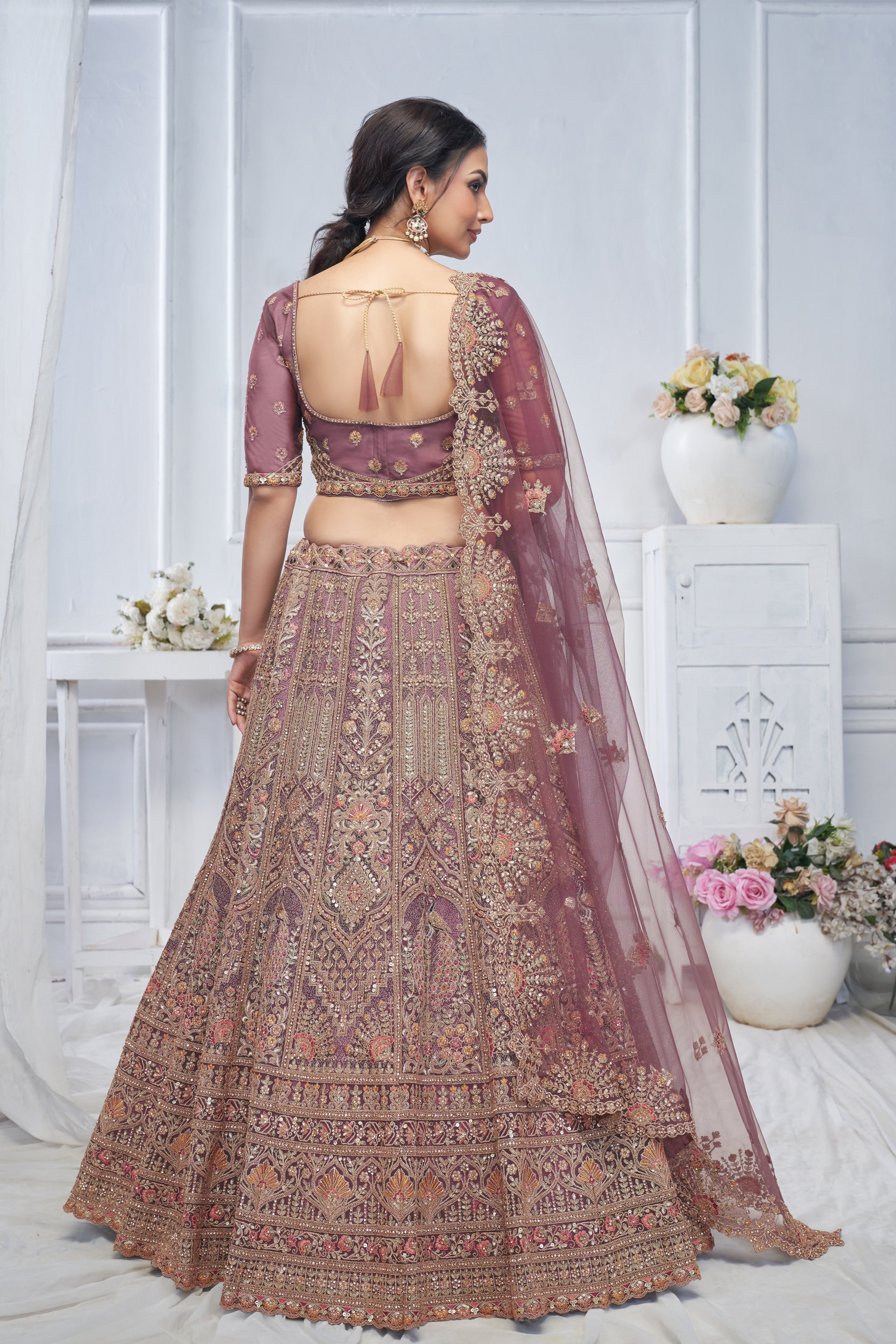 Royal Grandeur Onion Soft Net Bridal Lehenga with Heavy Embroidery - qivii