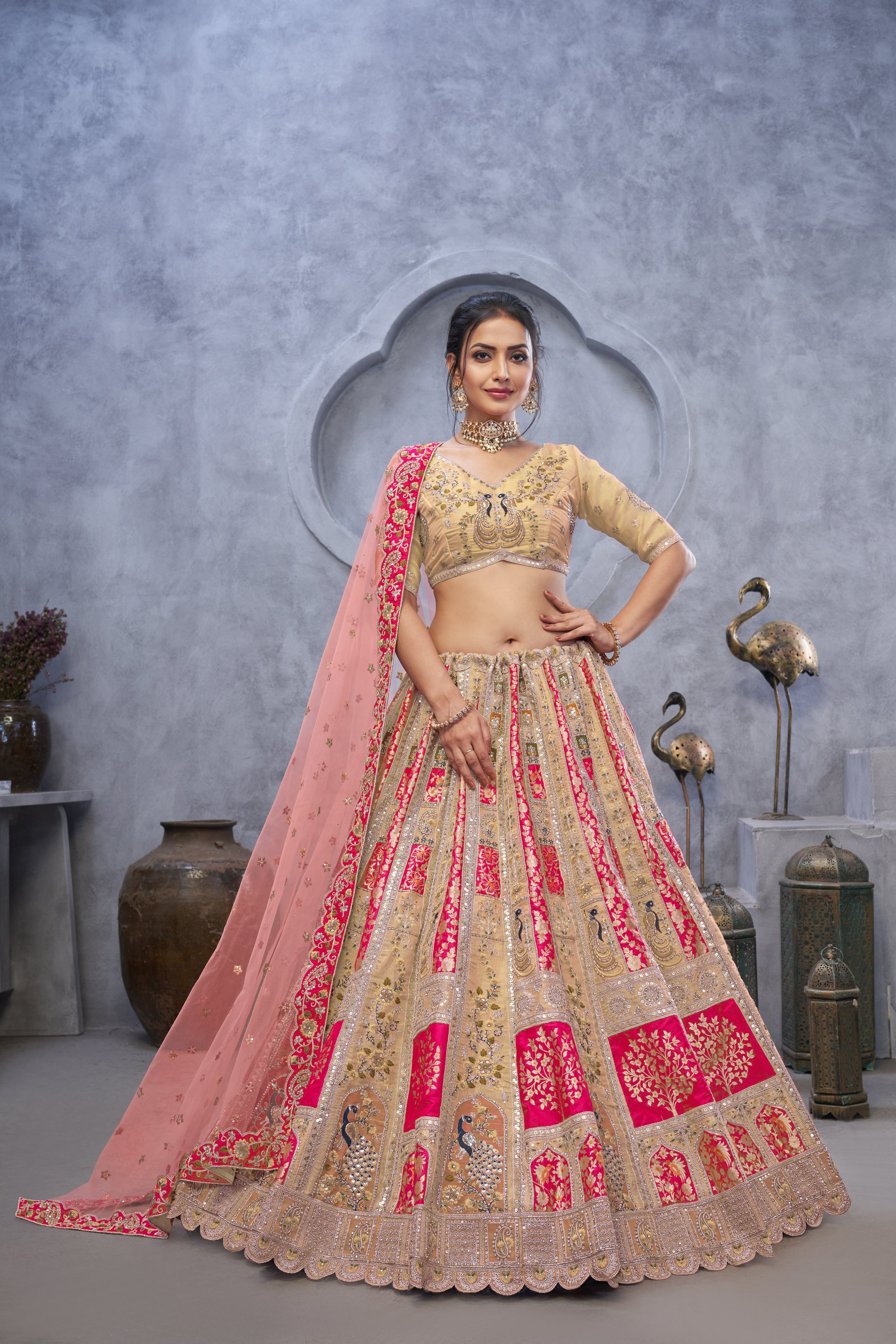 Ivory Bridal Silk Lehenga with Embroidered Detailing - qivii