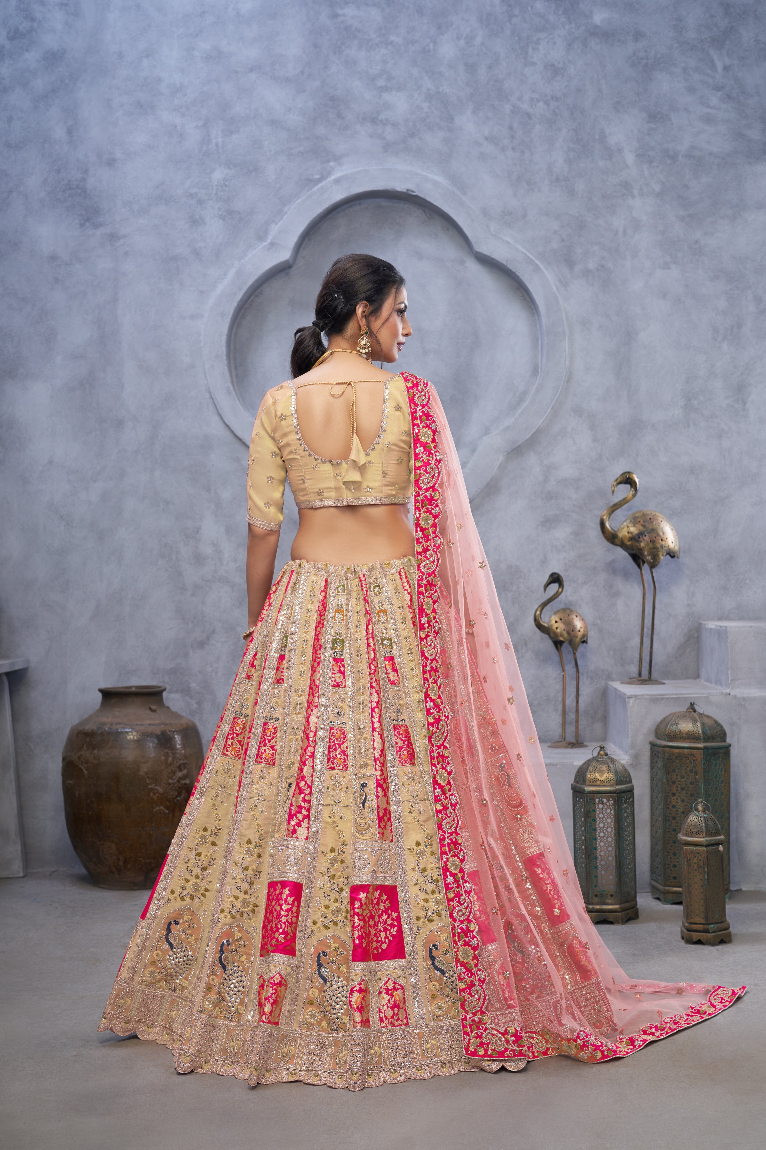 Ivory Bridal Silk Lehenga with Embroidered Detailing - qivii