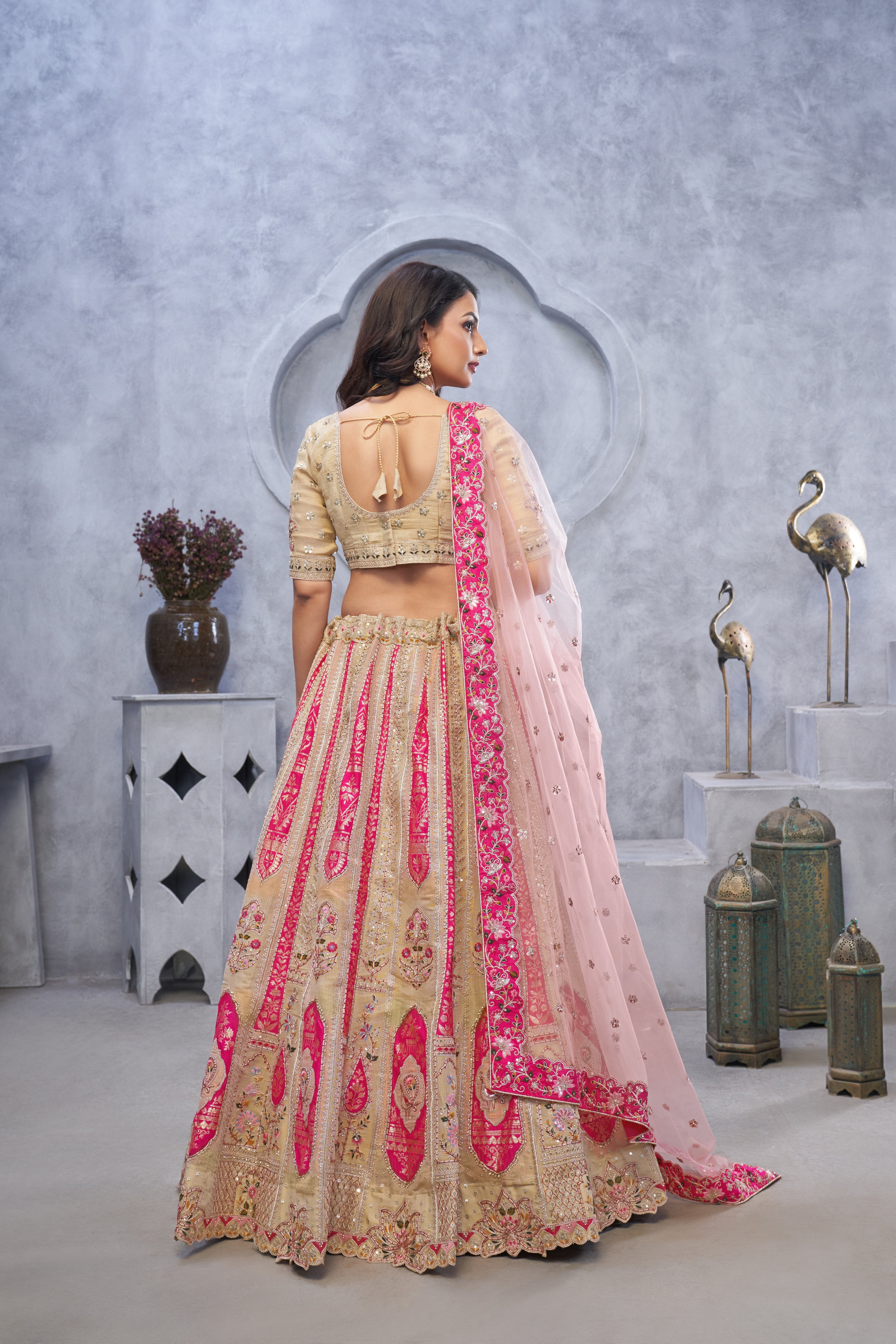 Organza Silk Bridal Lehenga Choli with Intricate Paisley Motifs & Soft Net Dupatta - qivii