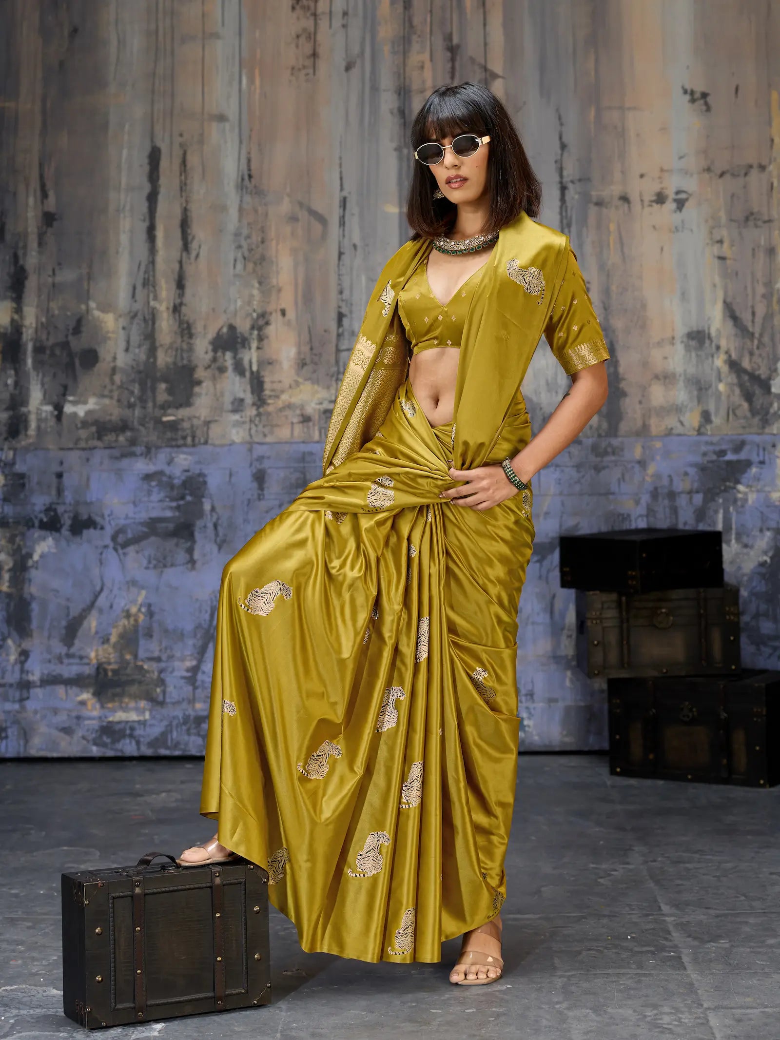 Mustard Gold Zari Weaving Saree