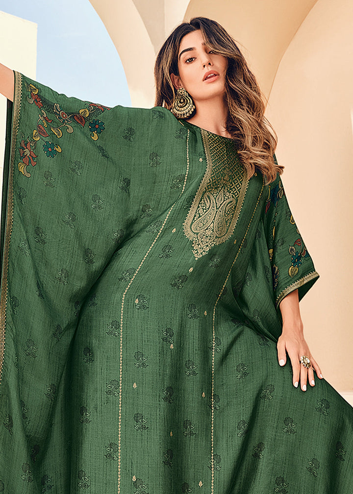 Basil Green Digitally Floral Printed Viscose Kaftan Set By Qivii