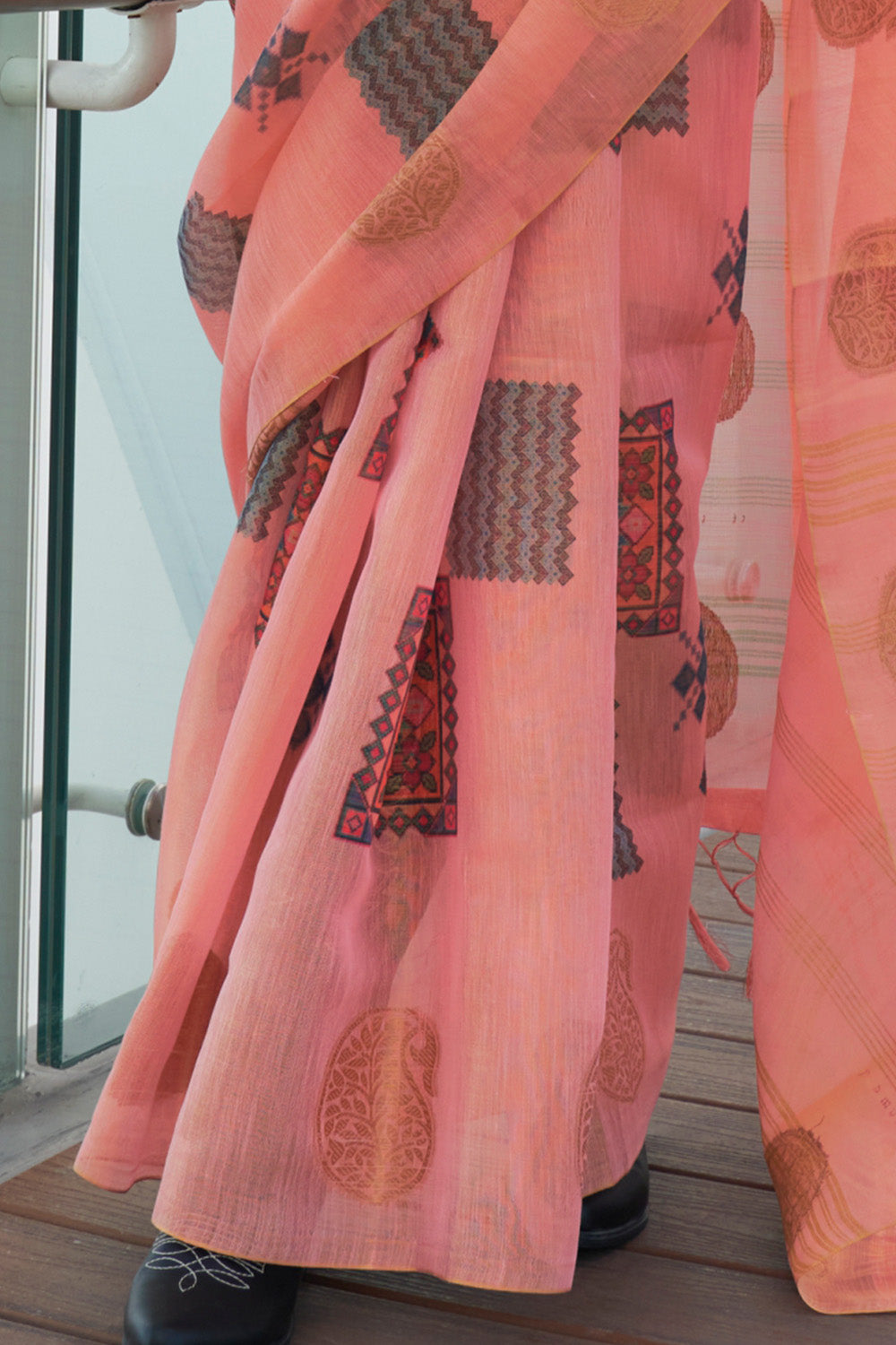 Pink Banarasi Silk Printed Tissue Saree With Blouse Piece