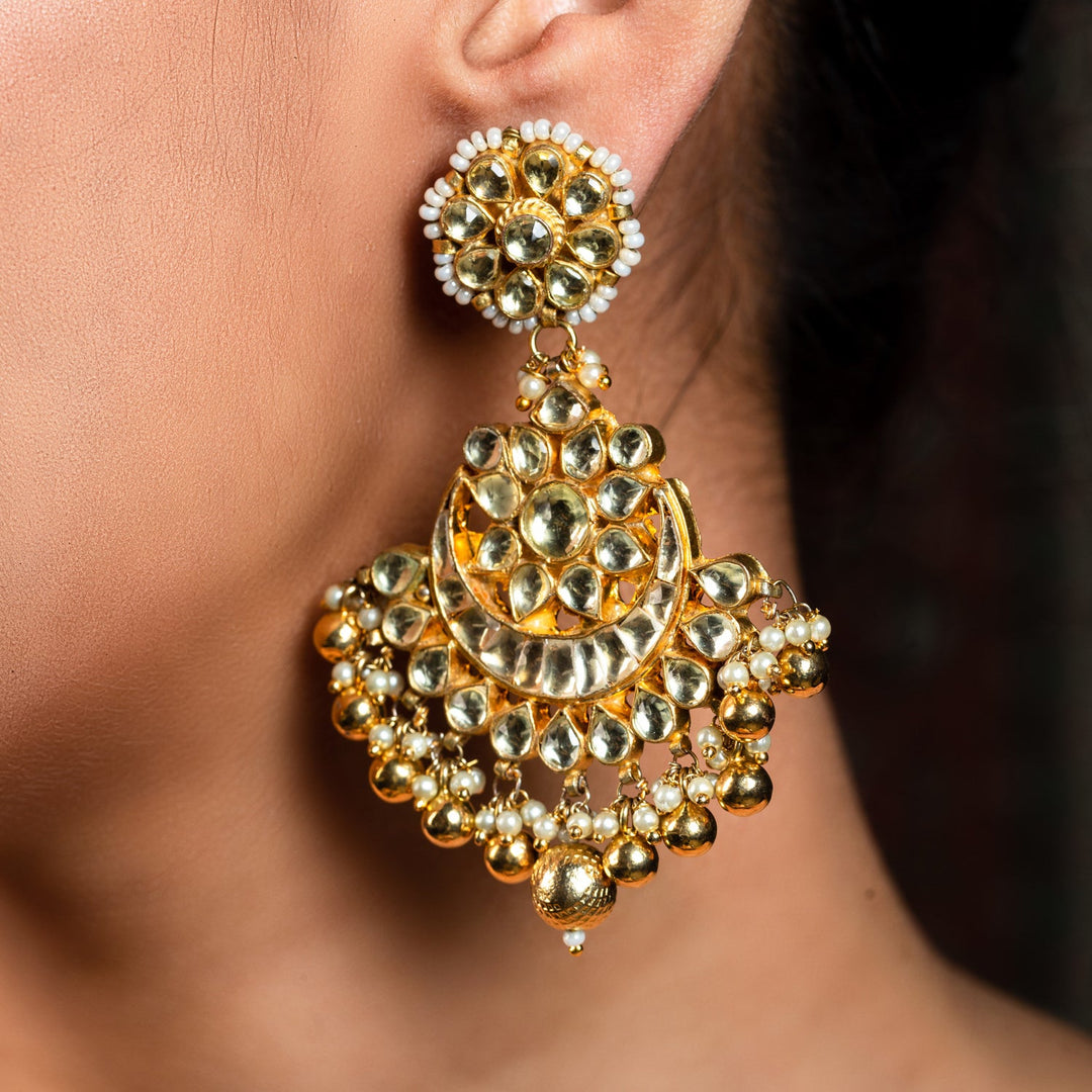 Apsara Gold Plated Pachi Kundan Chandbali Earrings