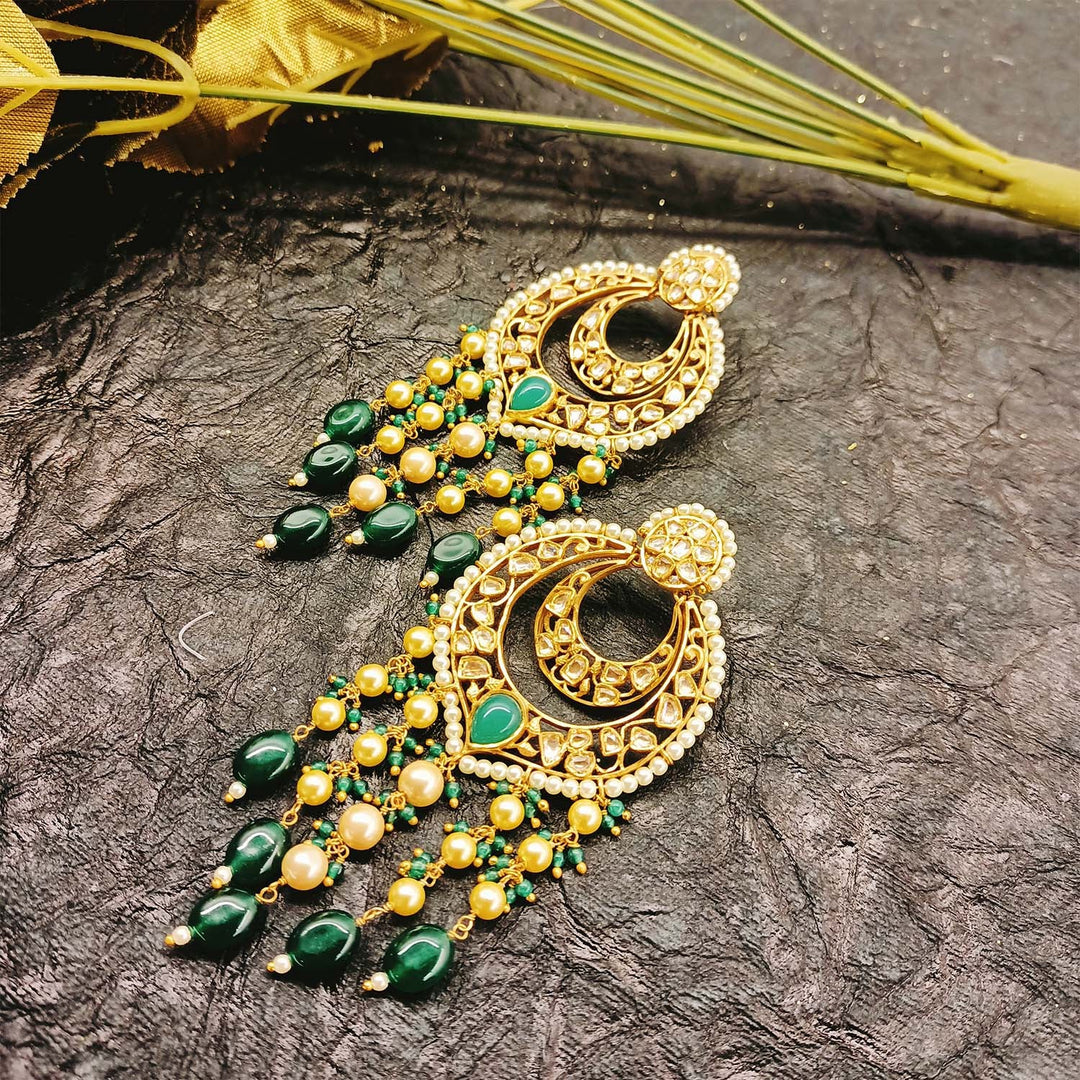 Anshika Green Gold Plated Pachi Kundan Earrings