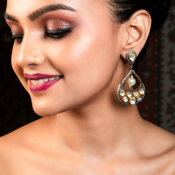 Aanya Rhodium & Gold Plated Kundan Earrings