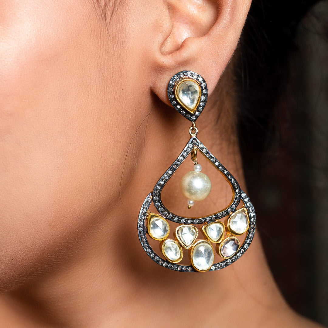 Aanya Rhodium & Gold Plated Kundan Earrings