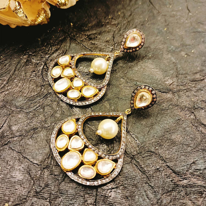 Aanya Rhodium & Gold Plated Kundan Earrings