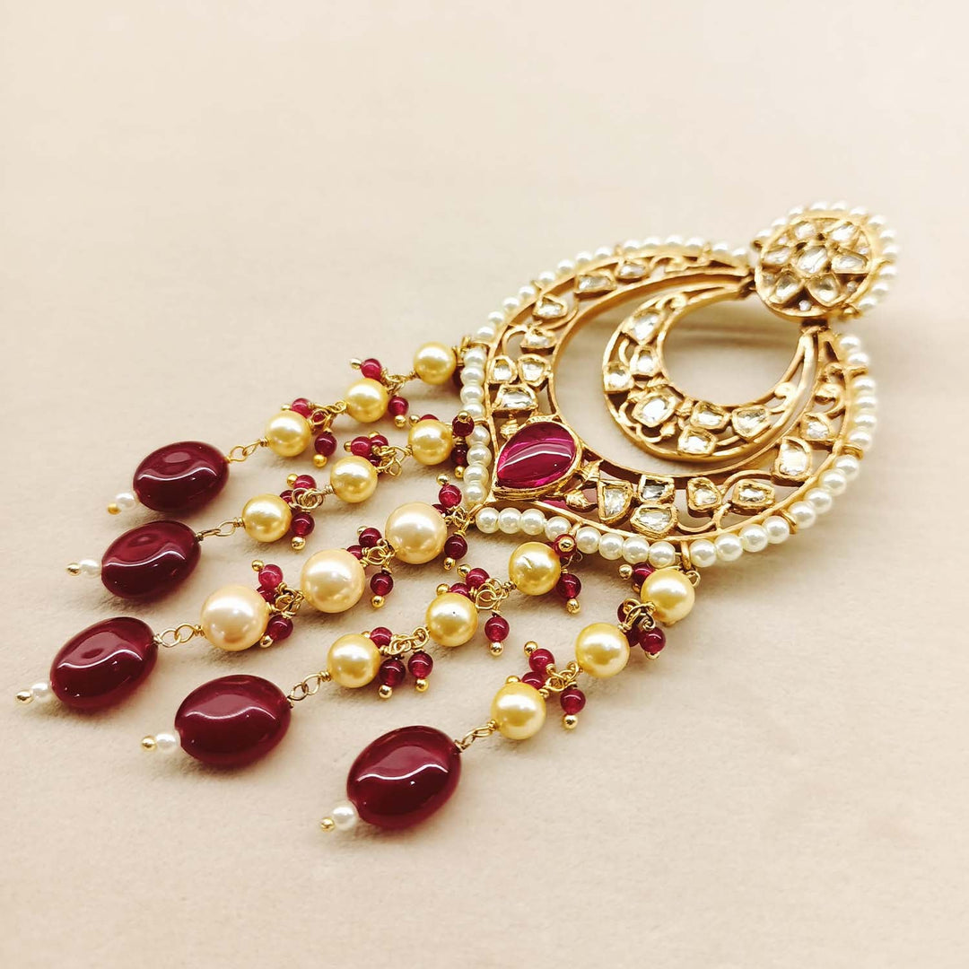 Anumati Ruby Stone Gold Plated Pachi Kundan Earrings