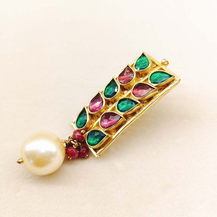 Advika Wine & Green Coloured Paachi Kundan Earrings