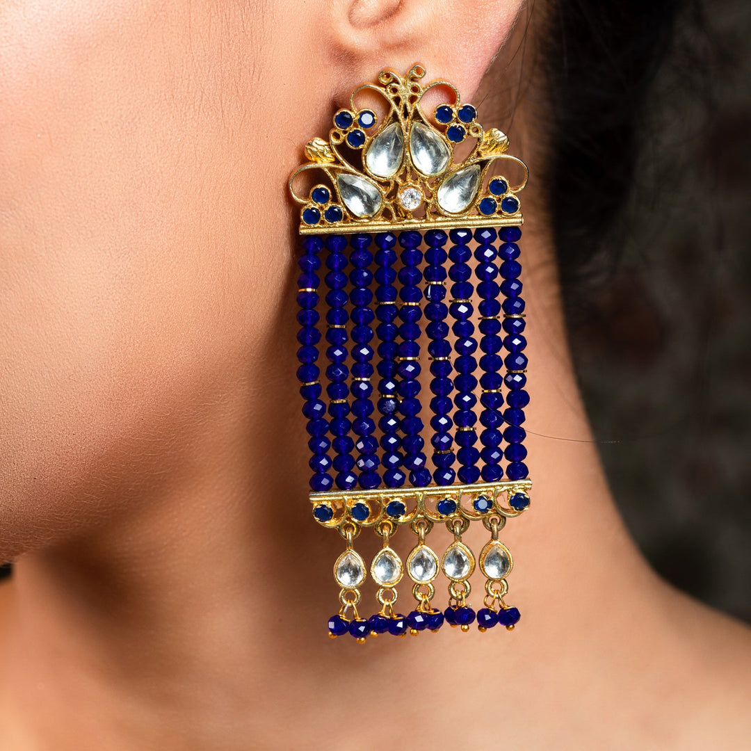 Aishwarya Royal Blue Crystal Beads Kundan Earrings