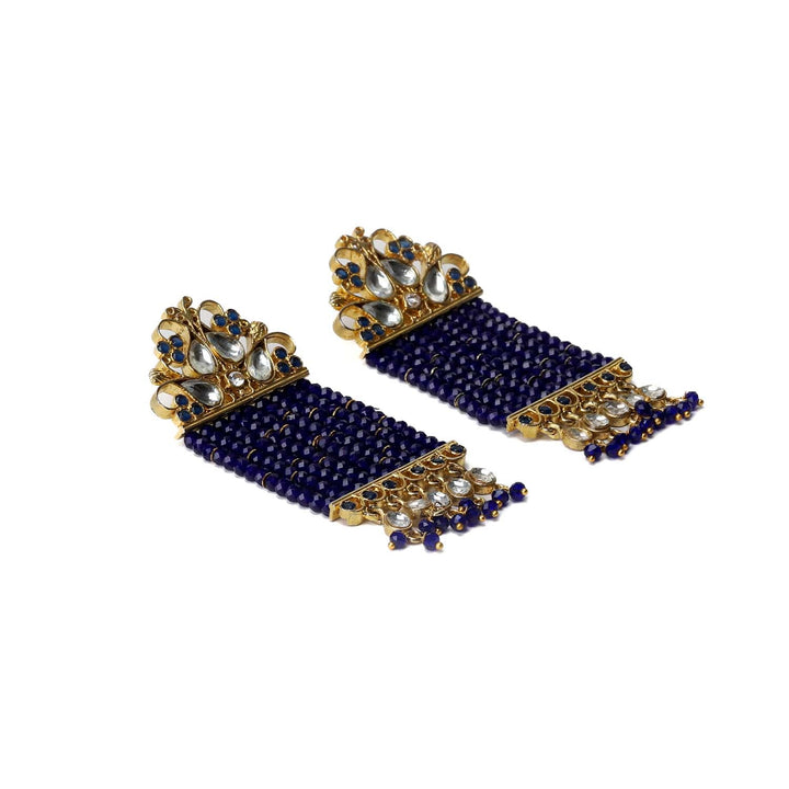 Aishwarya Royal Blue Crystal Beads Kundan Earrings