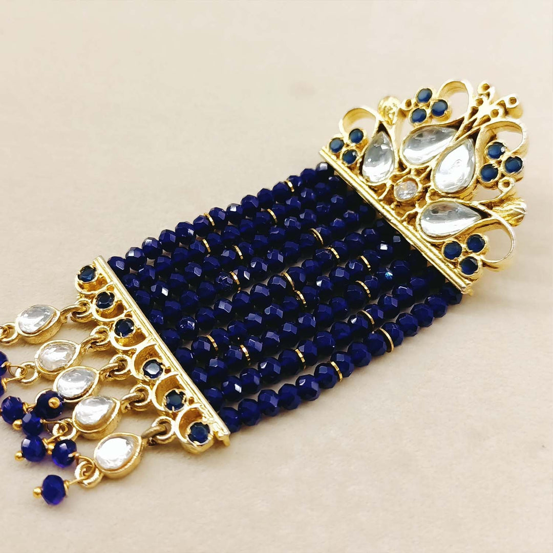 Aishwarya Royal Blue Crystal Beads Kundan Earrings